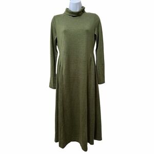 Lintico Wool Sculpted Pleats Turtleneck Maxi Dress Size M BRIAR Olive Lagenlook